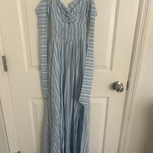 Blue and White Striped Maxi Dress